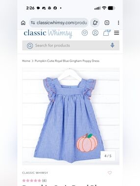 Classic Whimsy Pumpkin Cutie Royal Blue Gingham Poppy Applique Dress 24m